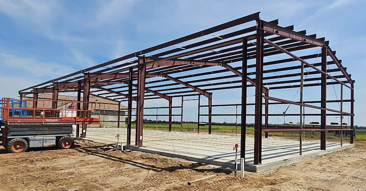 a pre-engineered metal building frame by Skyline Builders LLC of Hesston, Kansas
